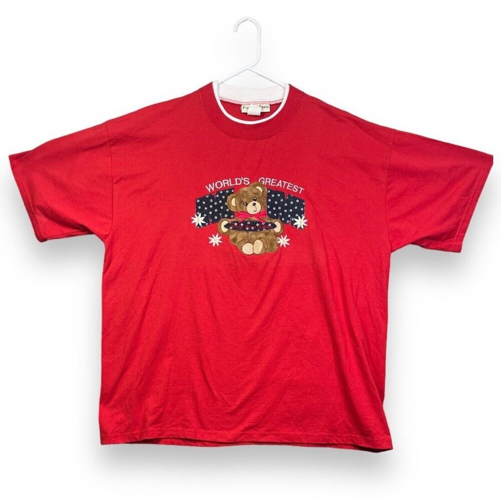 Vintage Pleasant Shade Worlds Greatest Mom Teddy Bear T-Shirt Red Womens XL USA